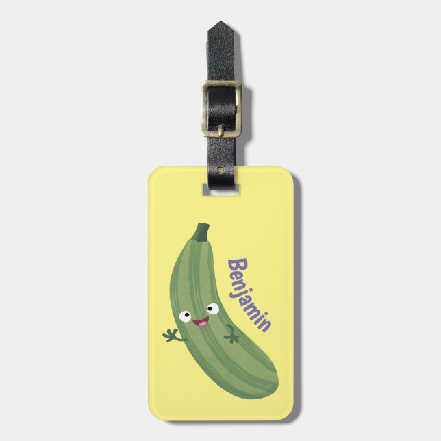 Cute zucchini lycklig tecknad illustration bagagebricka (Vertikal Framsida)