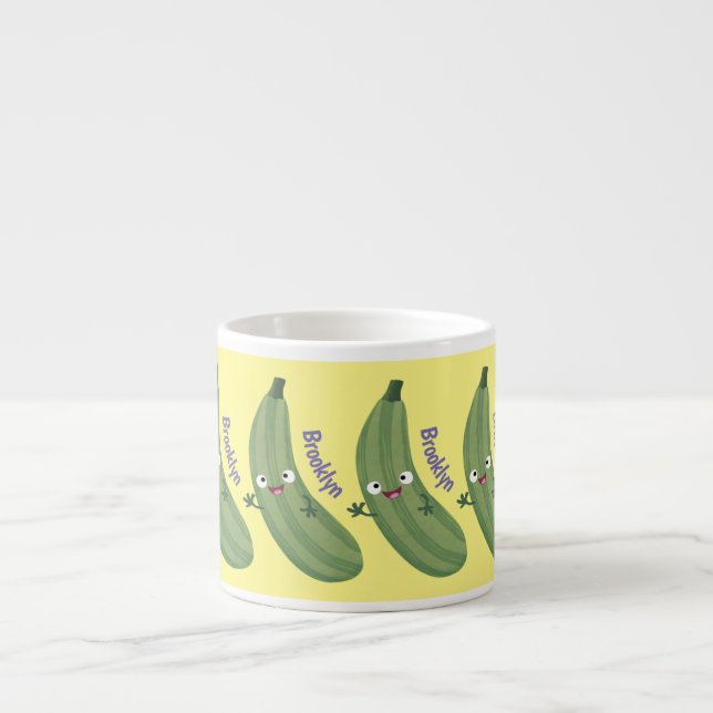 Cute zucchini lycklig tecknad illustration espressomugg (Framsidan)