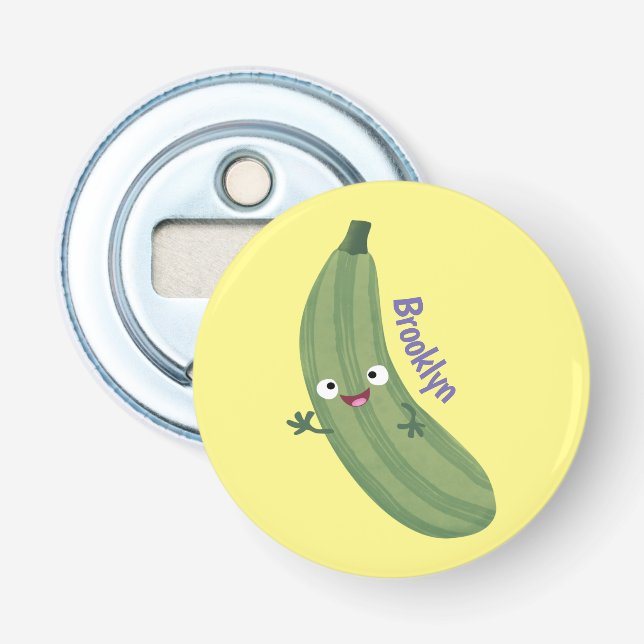 Cute zucchini lycklig tecknad illustration flasköppnare (Framsidan)