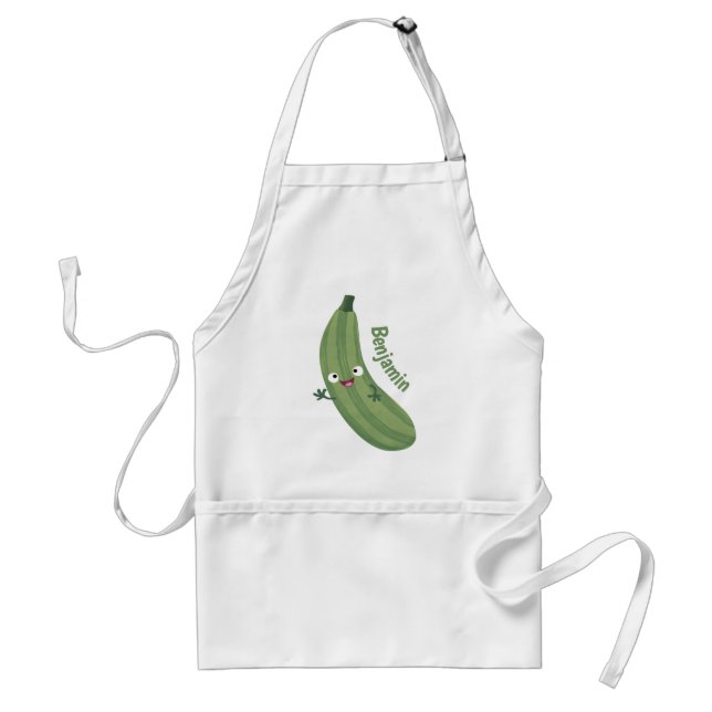 Cute zucchini lycklig tecknad illustration förkläde (Framsidan)