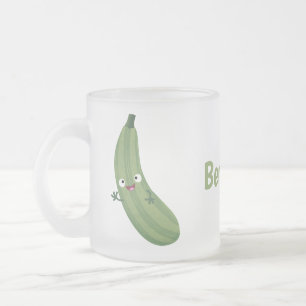 Cute zucchini lycklig tecknad illustration frostad glasmugg