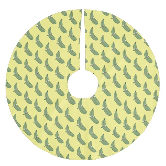 Cute zucchini lycklig tecknad illustration julgransmatta borstad polyester (Framsidan)