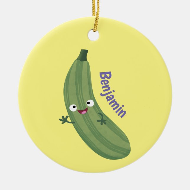 Cute zucchini lycklig tecknad illustration julgransprydnad keramik (Framsidan)