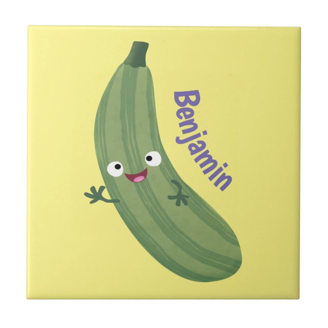 Cute zucchini lycklig tecknad illustration kakelplatta (Framsidan)