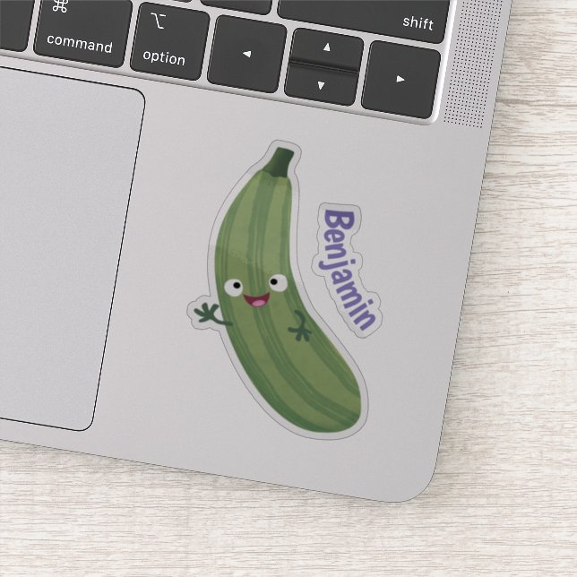 Cute zucchini lycklig tecknad illustration klistermärken (Detalj)