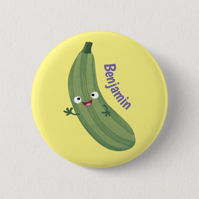 Cute zucchini lycklig tecknad illustration knapp (Framsida)