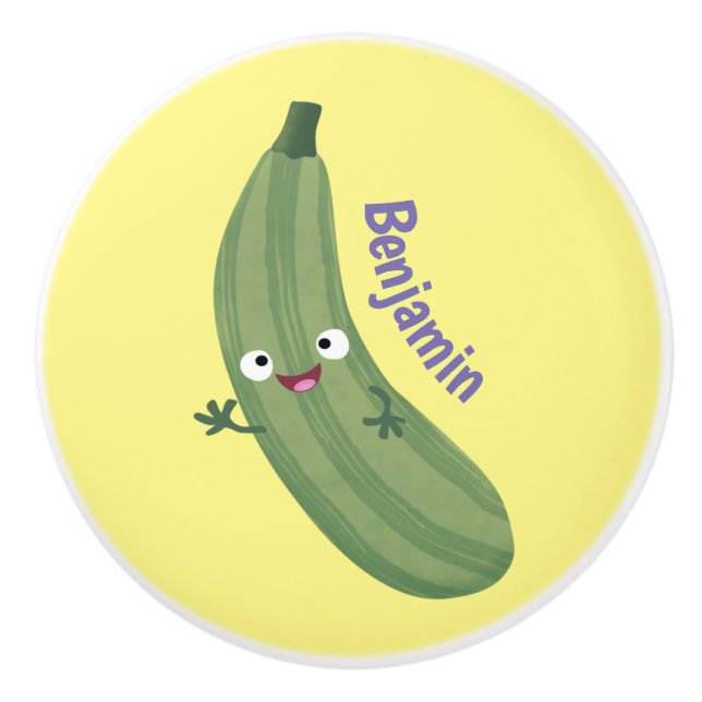 Cute zucchini lycklig tecknad illustration knopp (Framsidan)