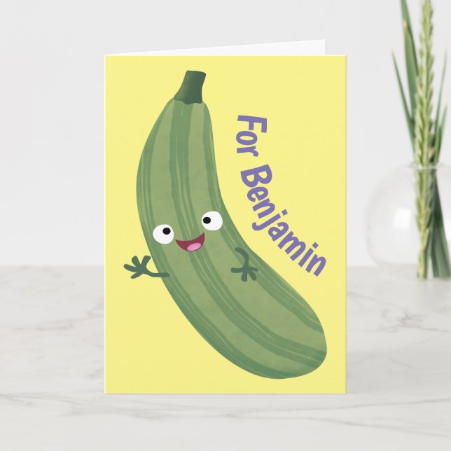 Cute zucchini lycklig tecknad illustration kort (Framsida)