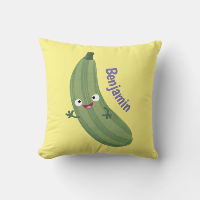 Cute zucchini lycklig tecknad illustration kudde (Framsida)