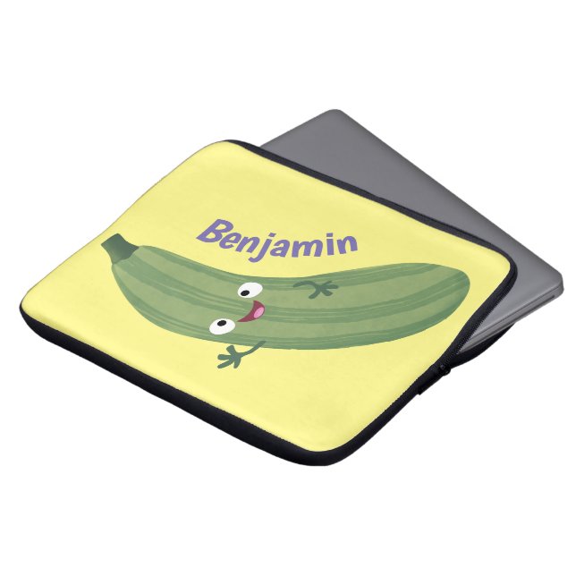 Cute zucchini lycklig tecknad illustration laptop fodral (Framsida topp)