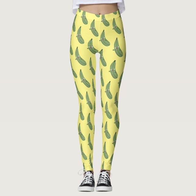 Cute zucchini lycklig tecknad illustration leggings (Framsida)