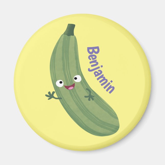 Cute zucchini lycklig tecknad illustration magnet (Framsidan)