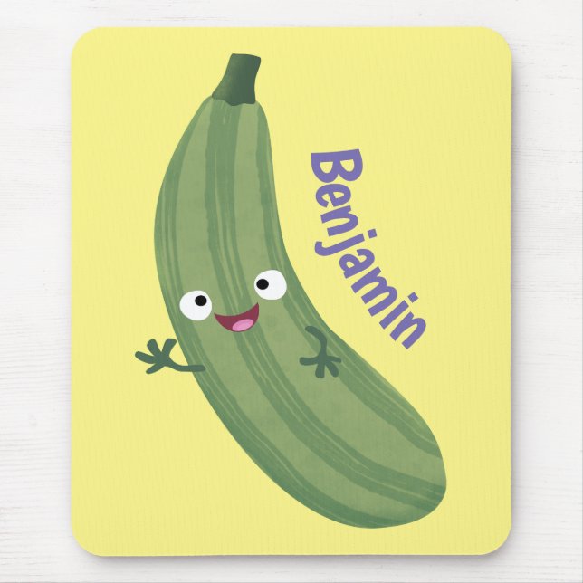 Cute zucchini lycklig tecknad illustration musmatta (Framsidan)