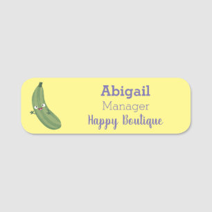 Cute zucchini lycklig tecknad illustration namnbricka