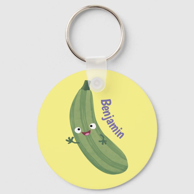 Cute zucchini lycklig tecknad illustration nyckelring (Framsida)