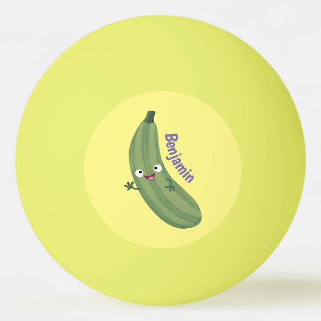 Cute zucchini lycklig tecknad illustration pingisboll (Framsidan)