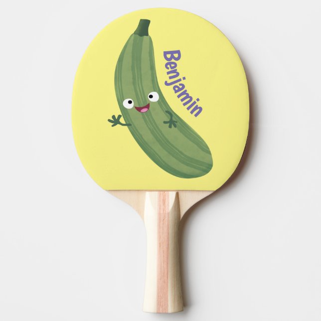 Cute zucchini lycklig tecknad illustration pingisracket (Framsidan)