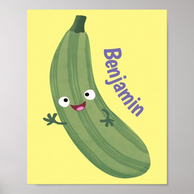 Cute zucchini lycklig tecknad illustration poster (Framsidan)