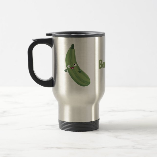 Cute zucchini lycklig tecknad illustration resemugg (Vänster)