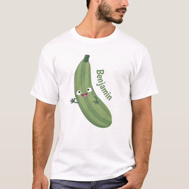 Cute zucchini lycklig tecknad illustration t shirt (Framsida)