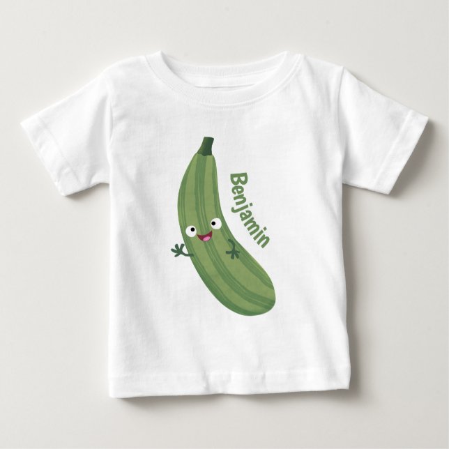 Cute zucchini lycklig tecknad illustration t shirt (Framsida)
