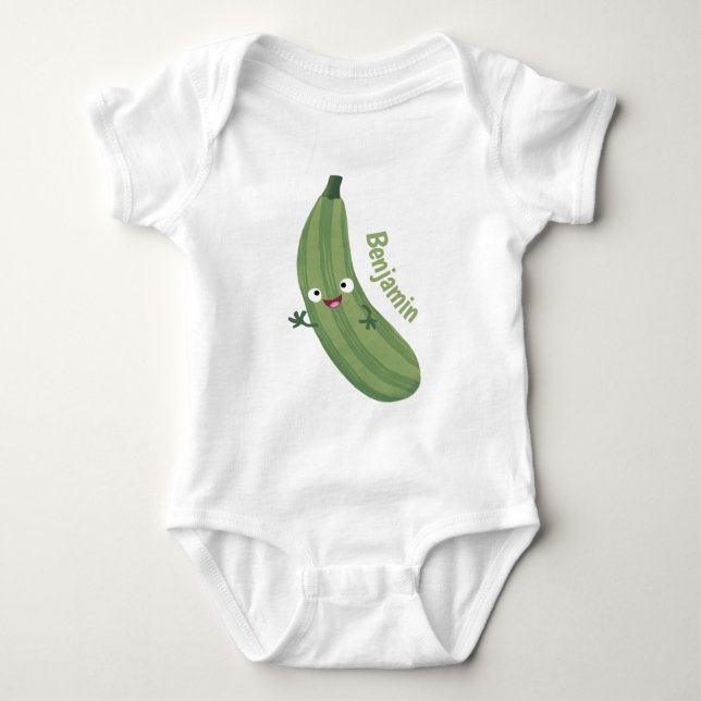 Cute zucchini lycklig tecknad illustration t shirt (Framsida)