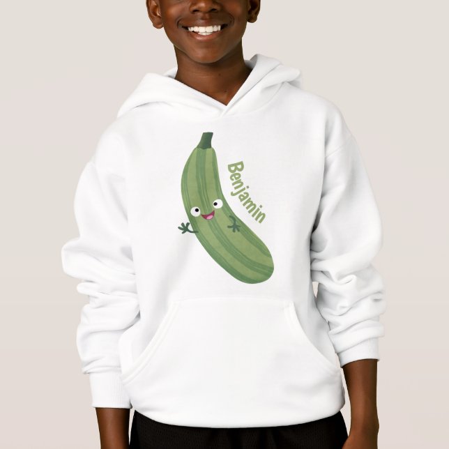 Cute zucchini lycklig tecknad illustration t shirt (Framsida)