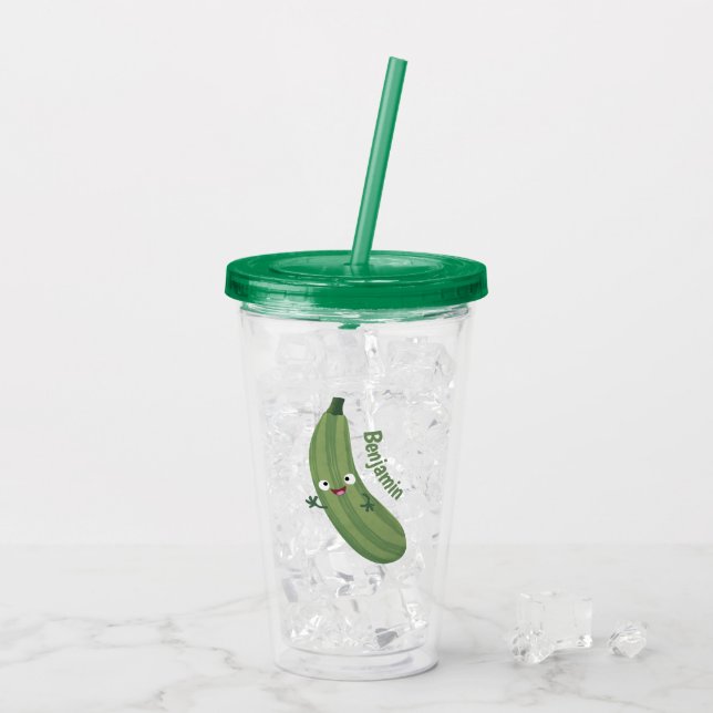 Cute zucchini lycklig tecknad illustration take away mugg (Baksida Ice)