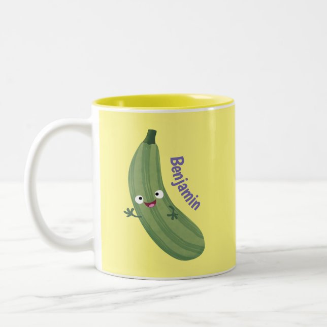 Cute zucchini lycklig tecknad illustration Två-Tonad mugg (Vänster)