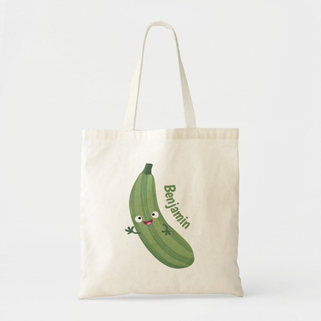 Cute zucchini lycklig tecknad illustration tygkasse (Framsidan)