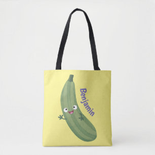 Cute zucchini lycklig tecknad illustration tygkasse