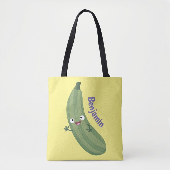 Cute zucchini lycklig tecknad illustration tygkasse (Framsida)