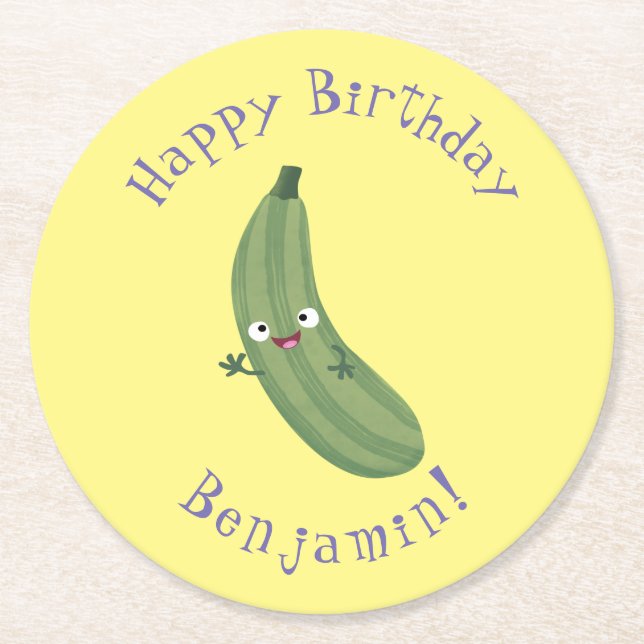 Cute zucchini lycklig tecknad illustration underlägg papper rund (Framsidan)