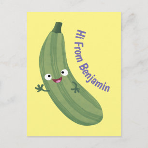 Cute zucchini lycklig tecknad illustration vykort
