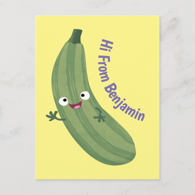 Cute zucchini lycklig tecknad illustration vykort (Framsida)