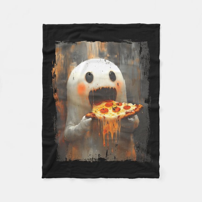 Cute Zza Ghost Eating Zza Funny Halloween Food Lov Fleecefilt (Framsidan)