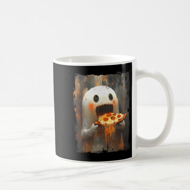 Cute Zza Ghost Eating Zza Funny Halloween Food Lov Kaffemugg (Höger)