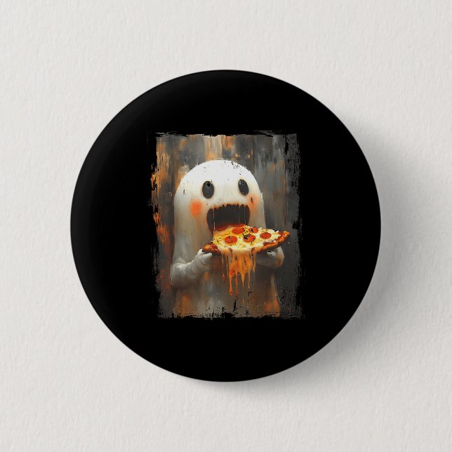 Cute Zza Ghost Eating Zza Funny Halloween Food Lov Knapp (Framsida)