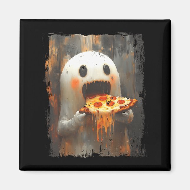 Cute Zza Ghost Eating Zza Funny Halloween Food Lov Magnet (Framsidan)