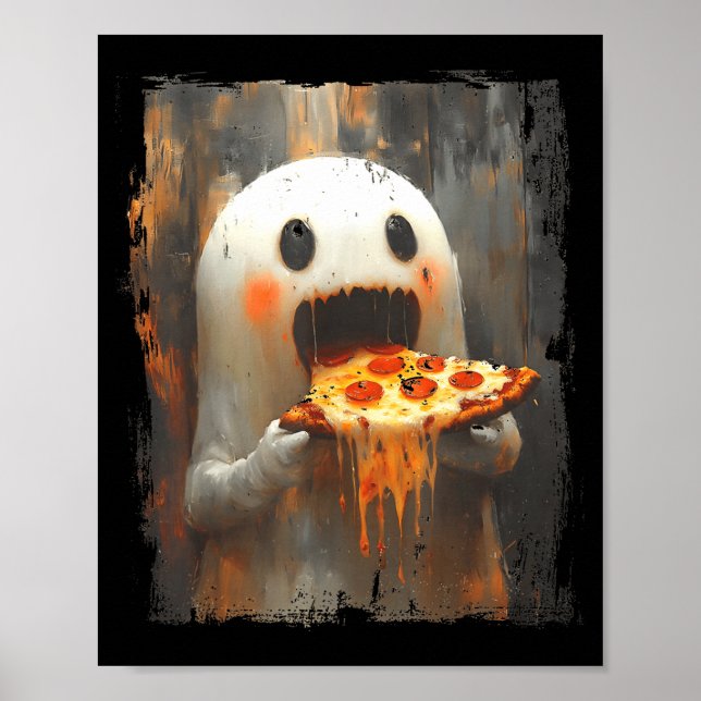 Cute Zza Ghost Eating Zza Funny Halloween Food Lov Poster (Framsidan)