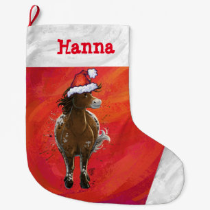 CuteAppaloosa Horse in Santa Hat on Red Stor Julstrumpa