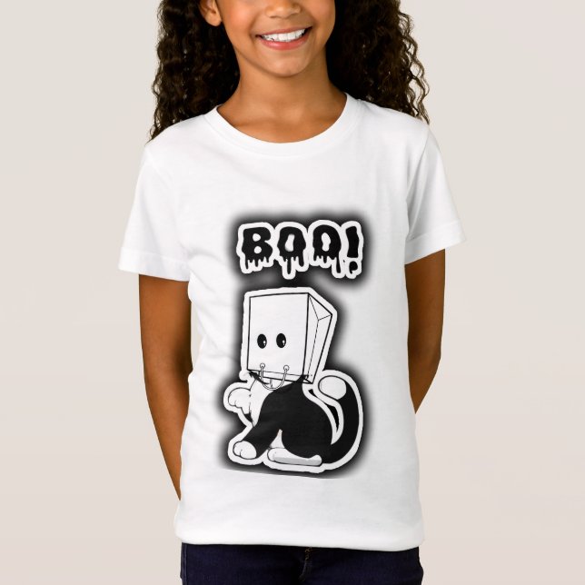 Cute'Boo!"Svart katt med Papper bag-mask! T Shirt (Framsida)
