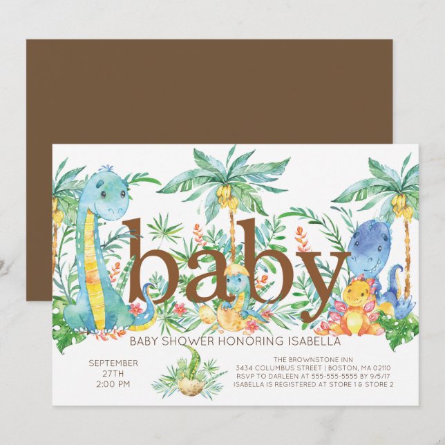 CuteDinosaur Kön Neutral babyduschinbjudan Inbjudningar (Fram/baksida)