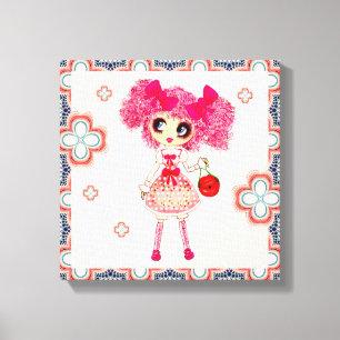 CutePsöt Girly PinkyP Rosa Kawaii Girl by LeahG Canvastryck
