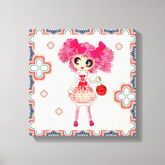 CutePsöt Girly PinkyP Rosa Kawaii Girl by LeahG Canvastryck (Framsida)