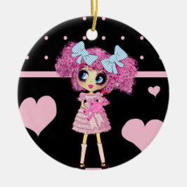 CutePsöt Girly PinkyP Rosa Kawaii Girl by LeahG Julgransprydnad Keramik