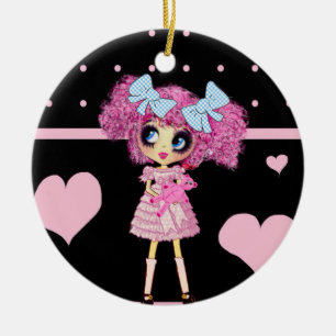 CutePsöt Girly PinkyP Rosa Kawaii Girl by LeahG Julgransprydnad Keramik