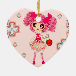 CutePsöt Girly PinkyP Rosa Kawaii Girl by LeahG Julgransprydnad Keramik