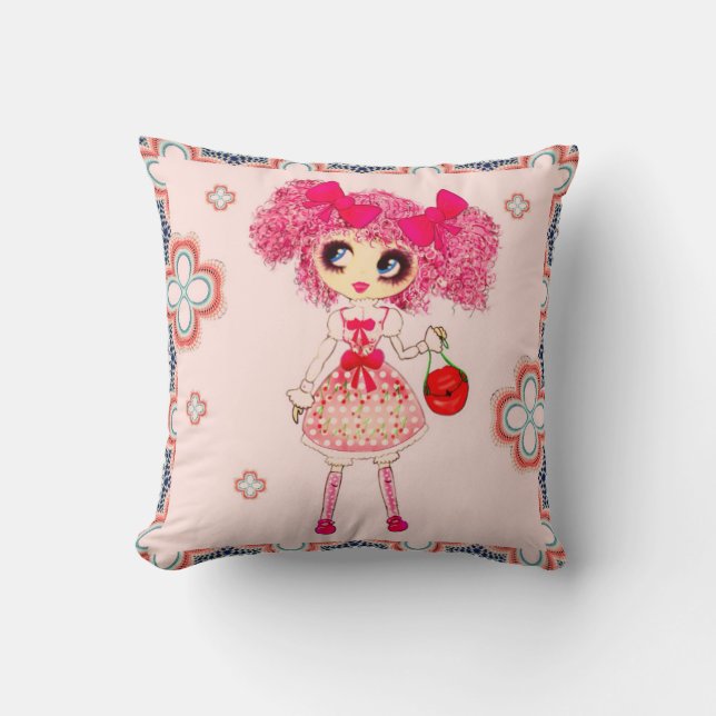 CutePsöt Girly PinkyP Rosa Kawaii Girl by LeahG Kudde (Framsida)