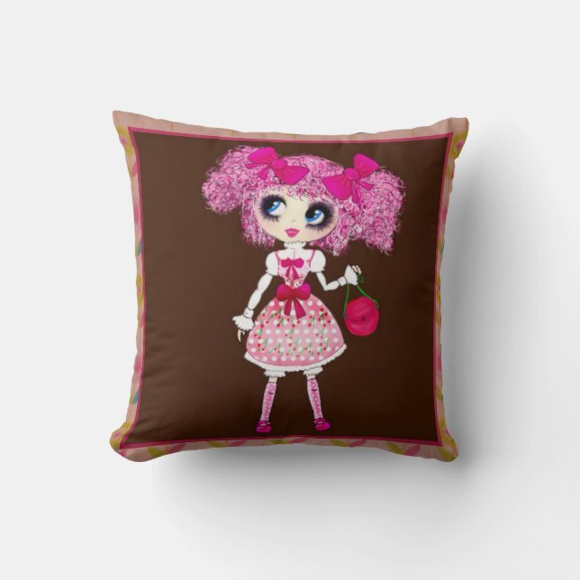 CutePsöt Girly PinkyP Rosa Kawaii Girl by LeahG Kudde (Framsida)